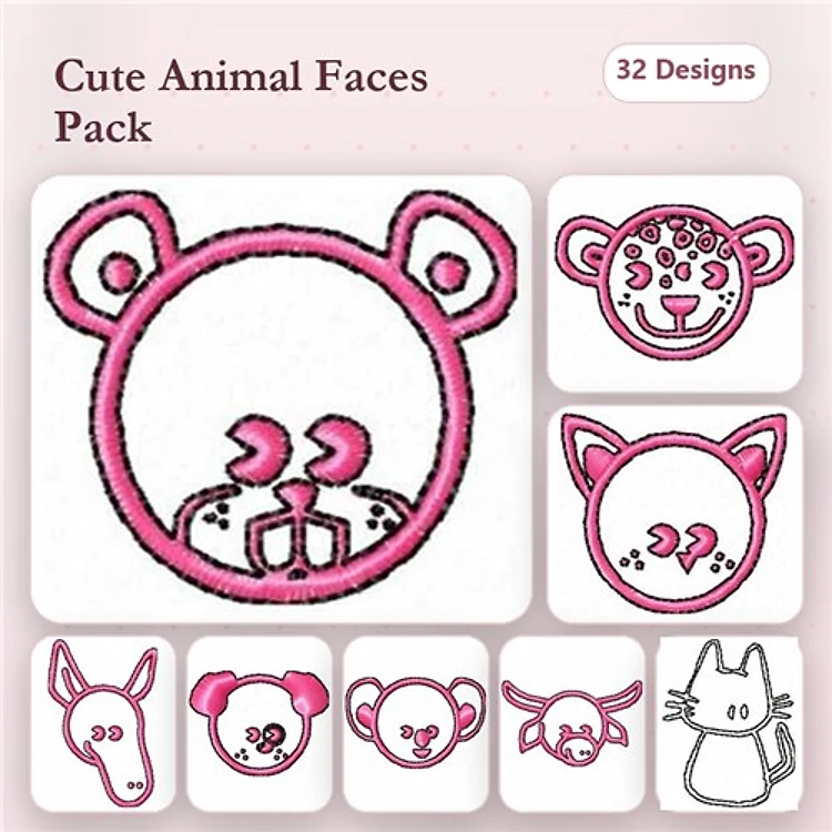 Animal Outline Embroidery Bundle – Bunny, Leopard, T-Rex & More (32 Designs)