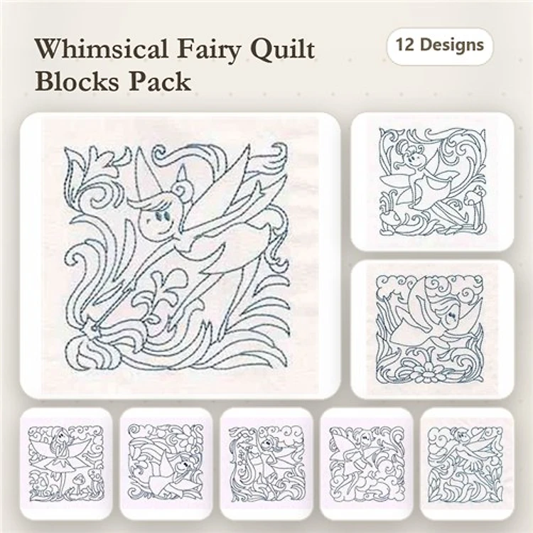 Redwork Fairy-Themed Embroidery Designs Bundle – Fairy with Flowers, Floating Fairy, Fairy at Play & More (12 Designs)