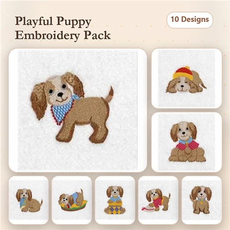 Playful Puppy Embroidery Bundle – Adorable Designs (10 Designs)