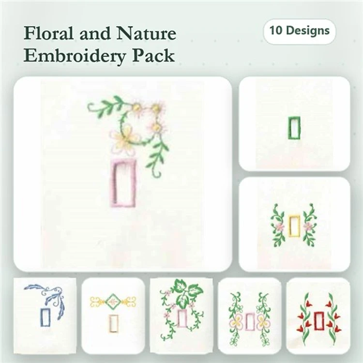 Floral and Nature Embroidery Bundle – Floral Wreath, Botanical Vine, Stylized Flower & More (10 Designs)