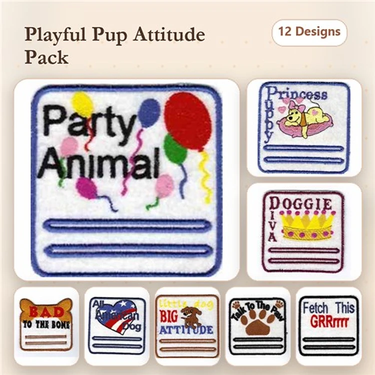 Dog Patch Embroidery Bundle – Fun & Attitude (12 Designs)