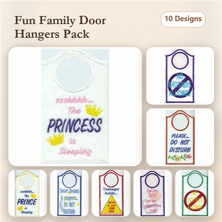 ITH Family Door Hangers Embroidery Designs Bundle – Princess, Prince, Teenager & More (10 Designs)