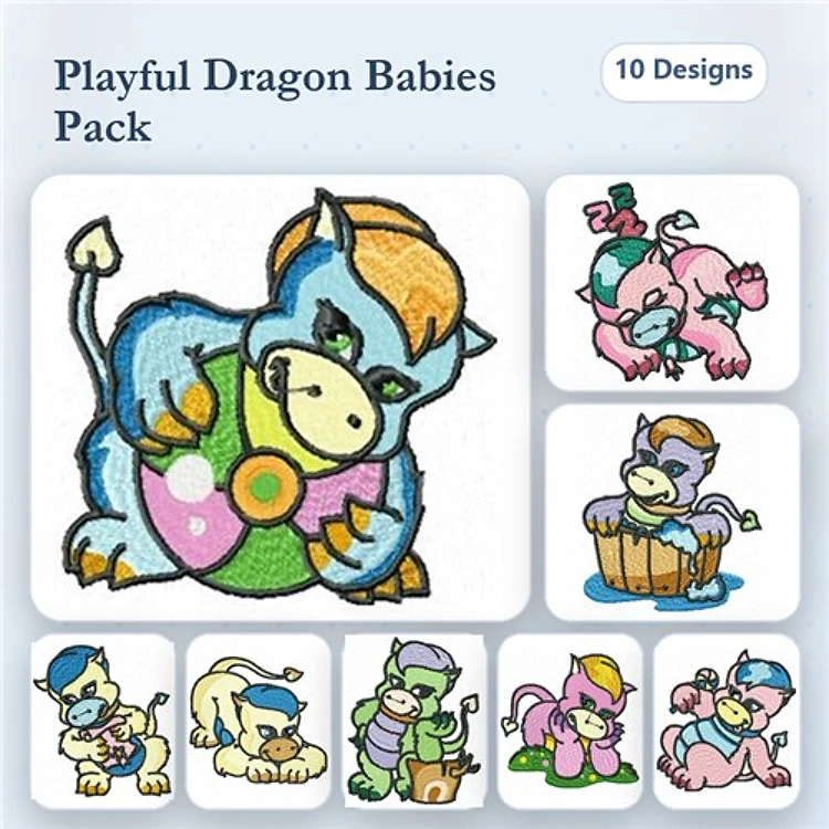 Dragon Baby Embroidery Bundle – Beach Ball, Tub, Duck, Balloon & More (10 Designs)