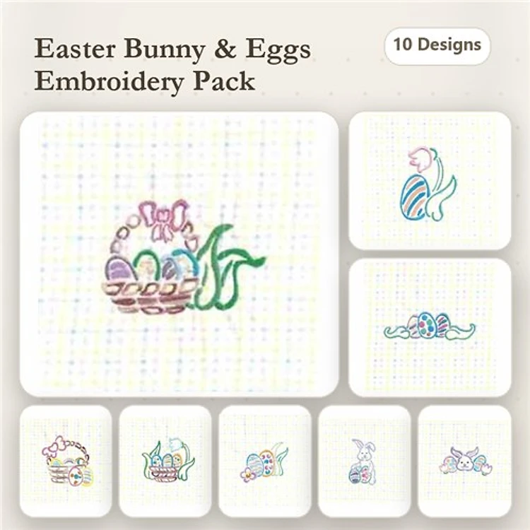 Redwork Easter Bunny & Eggs Embroidery Bundle – Easter Bunny with Basket, Decorative Easter Egg & More (10 Designs)