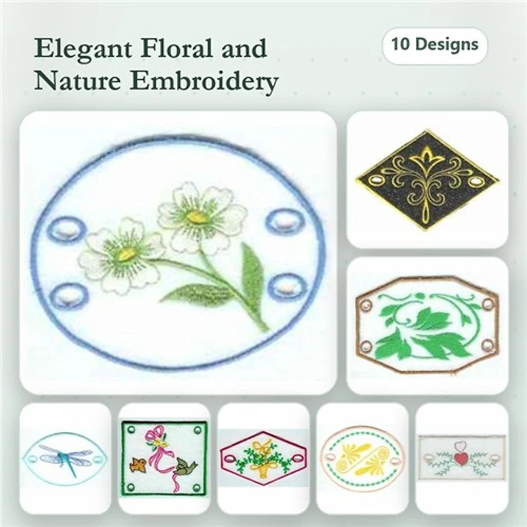 Floral and Nature Embroidery Designs Bundle – Wildflower, Dragonfly, Hummingbird & More (10 Designs)