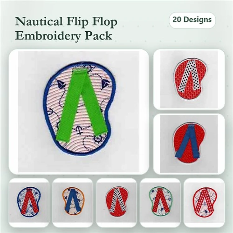 ITH Nautical Flip Flops Embroidery Designs Bundle – Red, Blue, Green Flip Flops & More (20 Designs)