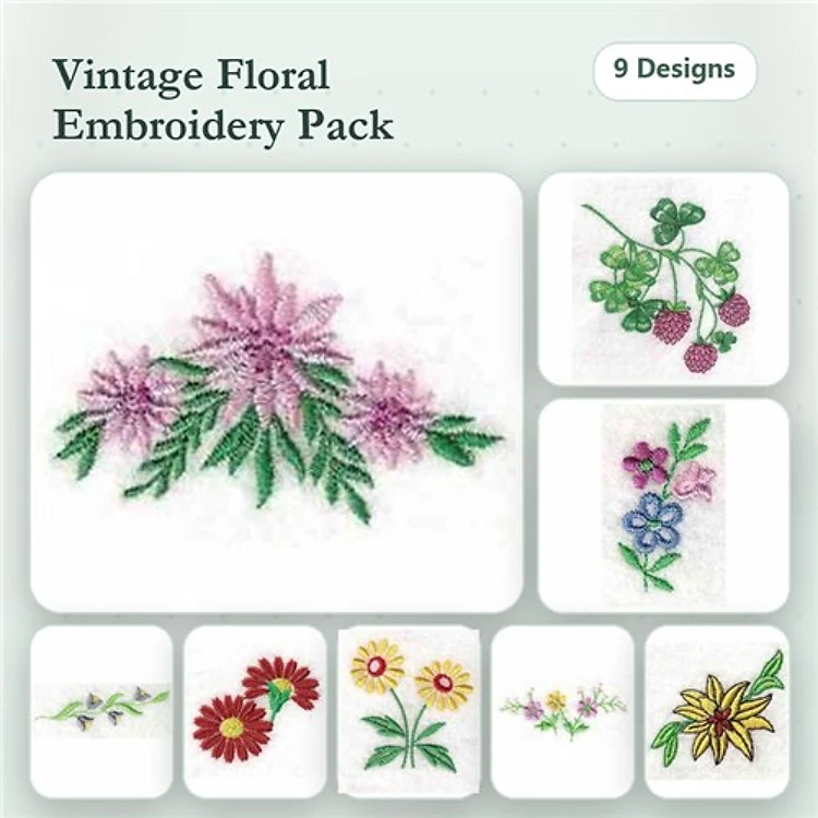 Floral Arrangement Embroidery Designs Bundle – Pink Floral Arrangement, Red Floral Arrangement, Daisy Bouquet & More (9 Designs)
