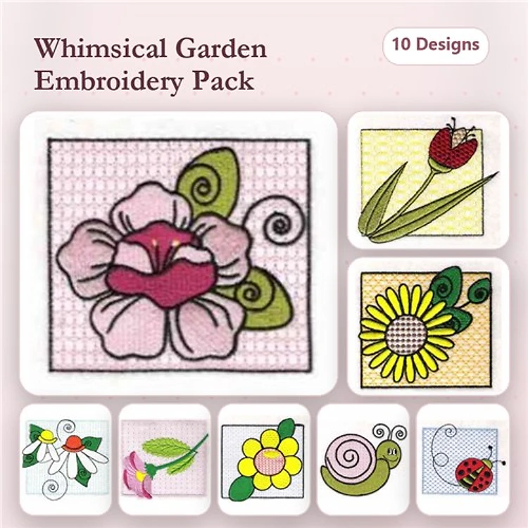 Garden Embroidery Designs Bundle – Flower with Swirls, Tulip, Sunflower & More (10 Designs)