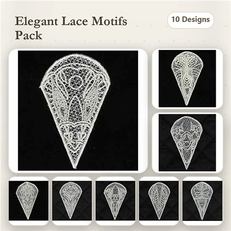 FSL Elegant Lace Embroidery Bundle – Delicate Patterns, Lace Motif 1, Lace Motif 2 & More (10 Designs)