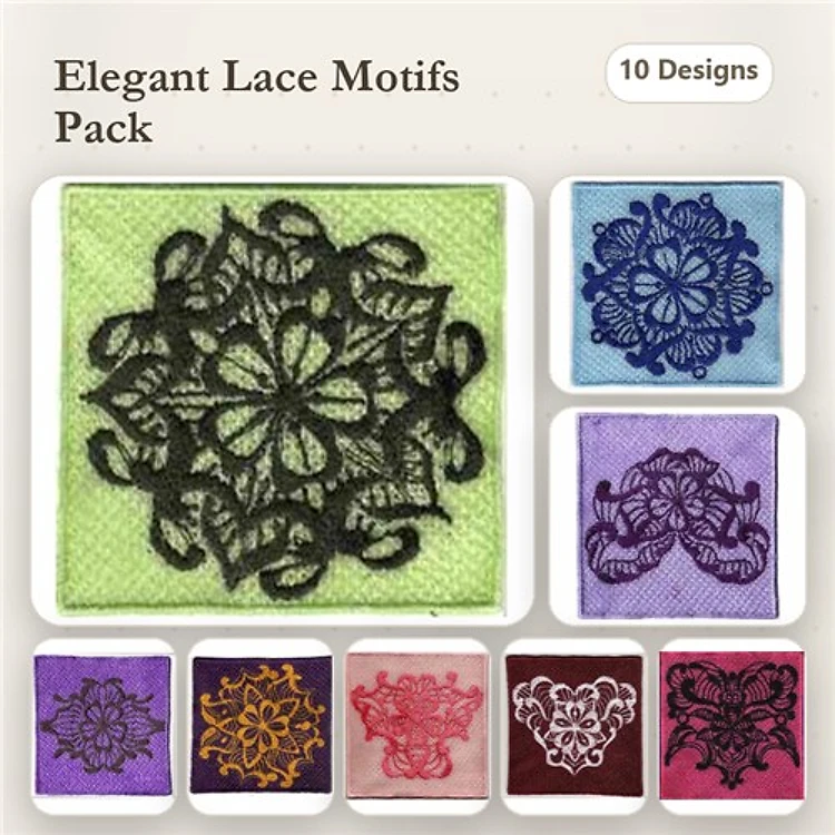 FSL Elegant Lace Embroidery Designs Bundle – Lace Flower, Lace Heart, Lace Mandala & More (10 Designs)