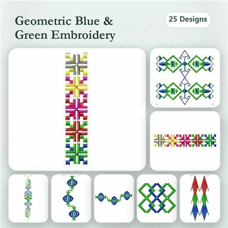 Geometric Patterns Embroidery Bundle – Geometric Border, Zigzag, Diamond & More (25 Designs)