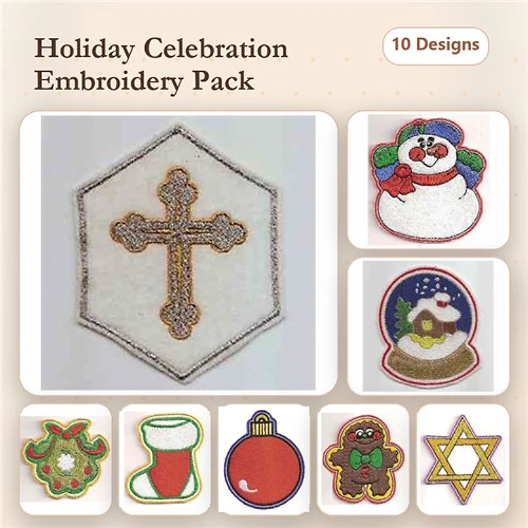 Holiday Embroidery Designs Bundle – Snowman, Gingerbread Man, Christmas Stocking & More (10 Designs)