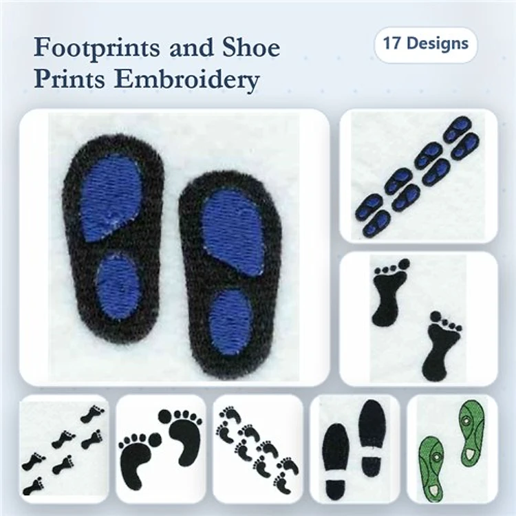Footprints & Shoe Prints Embroidery Designs Bundle – Blue Footprints, Black Footprints, Baby Footprint & More (17 Designs)