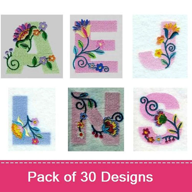 Floral Alphabet Letters Embroidery Designs Bundle – Floral Letter A, E, J & More (30 Designs)