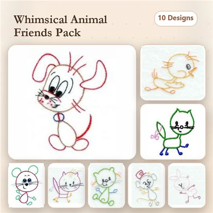 Cute Animal Embroidery Bundle – Adorable Characters (10 Designs)