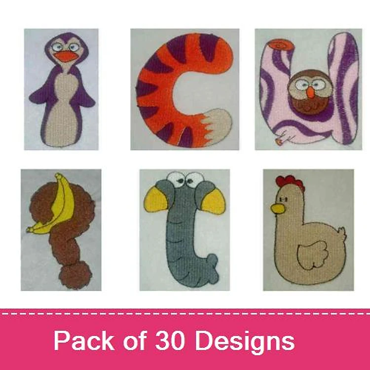 Animal & Letter Embroidery Bundle – Fun Characters (30 Designs)