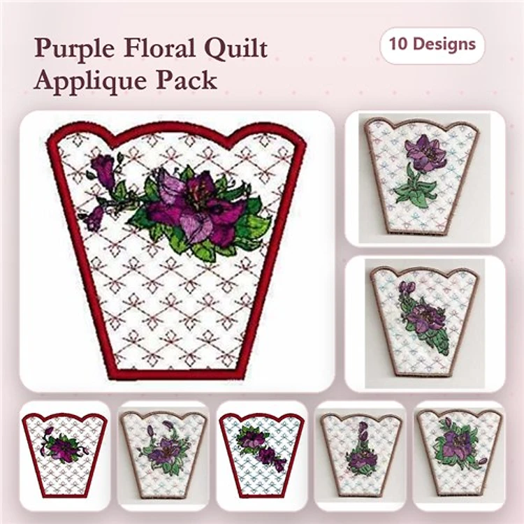 Applique Purple Floral Embroidery Bundle – Violets, Roses, Lilacs & More (10 Designs)