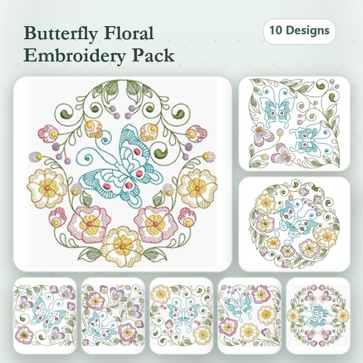 Rippled Butterfly & Floral Embroidery Designs Bundle – Butterfly with Flowers, Floral Frame with Butterfly, & More (10 Designs) Review & Improve: