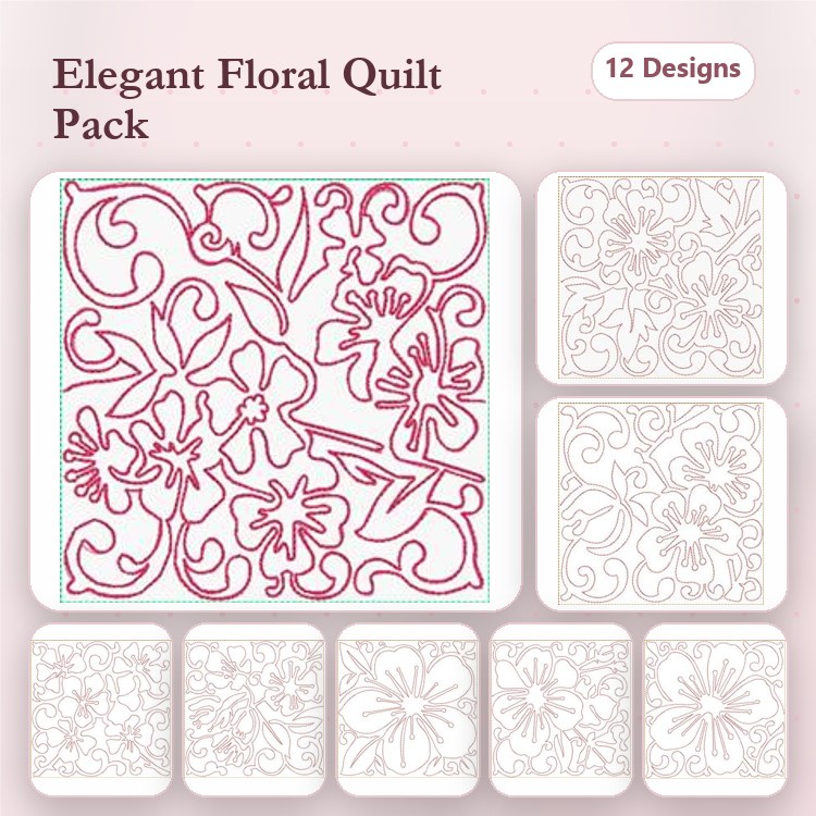 Redwork Floral Embroidery Designs Bundle – Floral Swirl, Ornate Flower Cluster, Delicate Blossom & More (12 Designs)