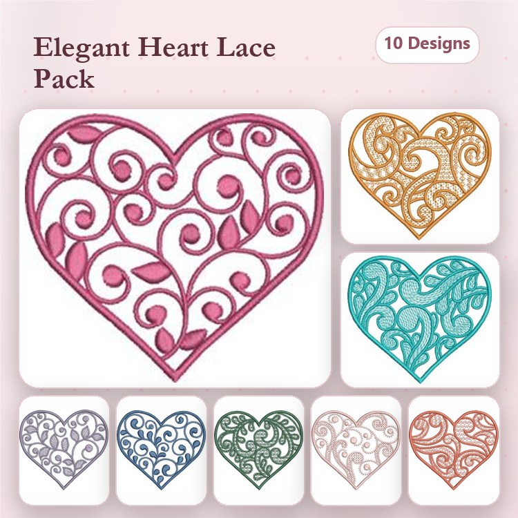FSL Ornate Heart Embroidery Bundle – Ornate Hearts (10 Designs)
