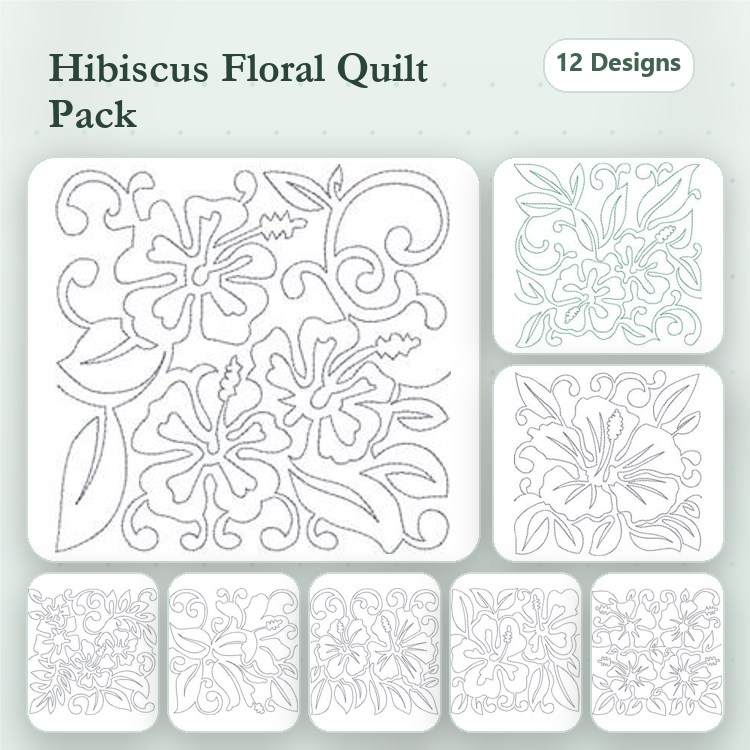 Redwork Hibiscus Floral Embroidery Designs Bundle – Hibiscus Flower with Swirls, Large Hibiscus with Swirls, & More (12 Designs)