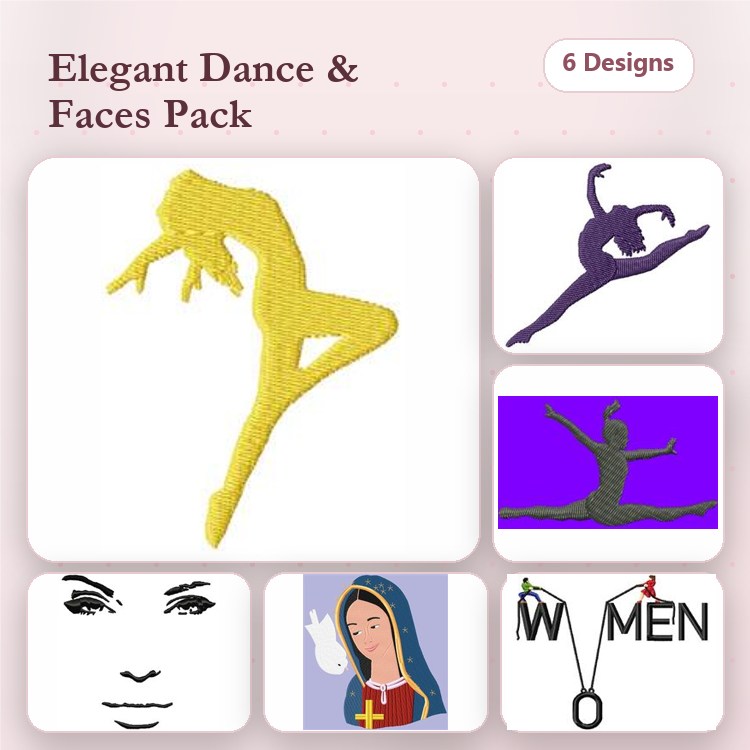 Dance Embroidery Designs Bundle – Dance Pose Silhouette, Dancer Outline, Ballet Dancer & More (6 Designs)