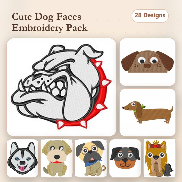 Dachshund, Bulldog & Poodle Embroidery Bundle – Dog Breeds (28 Designs)