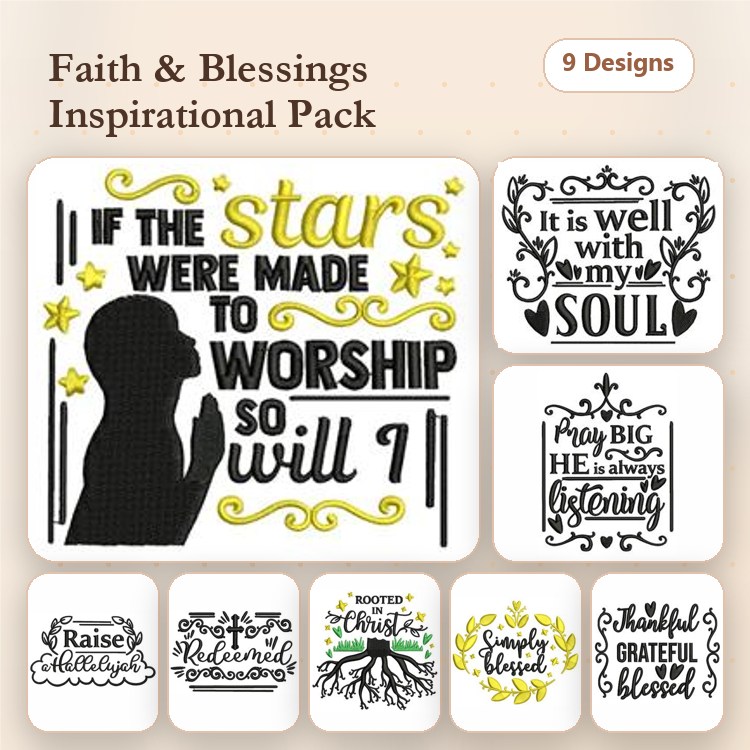 Faith Inspiration Embroidery Designs Bundle – If the Stars Were Made to Worship, It Is Well with My Soul, & More (9 Designs)