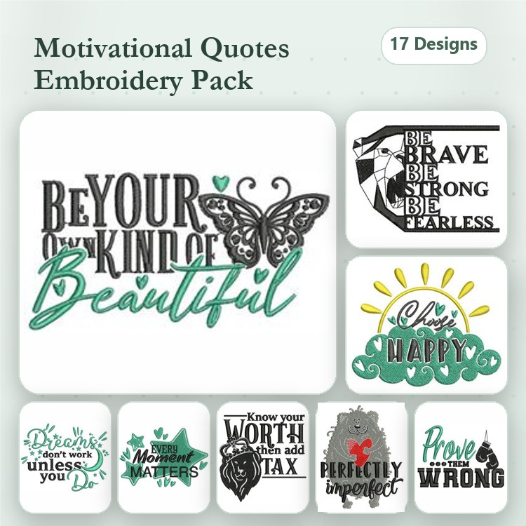Inspirational Quotes Embroidery Bundle – Motivational Sayings (17 Designs)