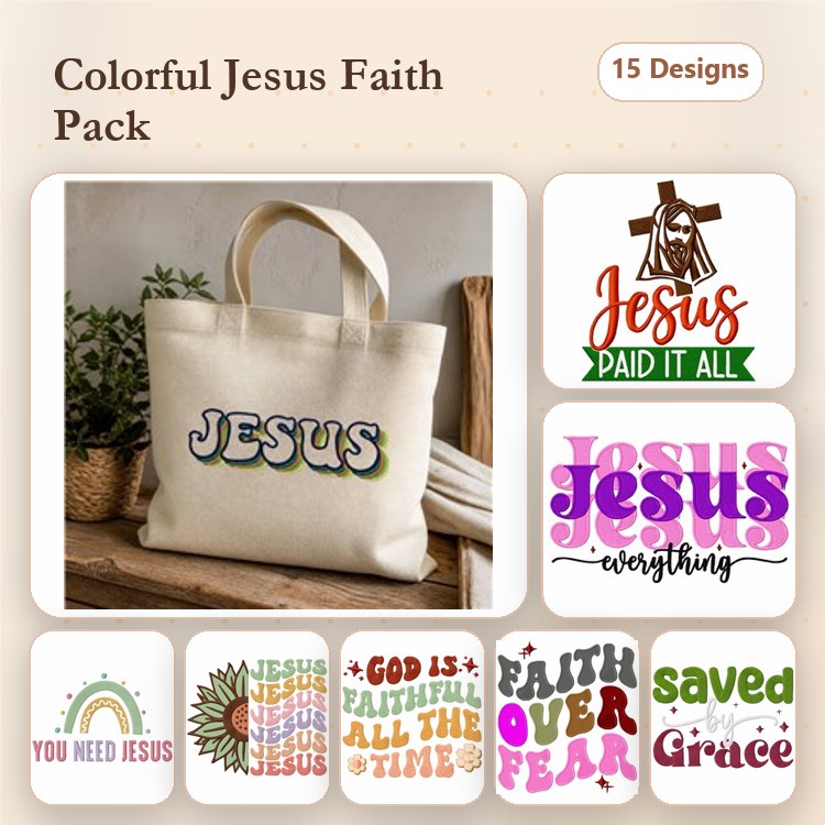 Faith Embroidery Designs Bundle – Jesus Paid It All, Jesus Loves You, Hope & More (15 Designs)