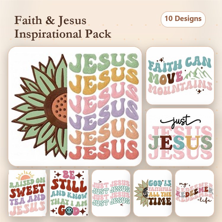 Faith & Jesus Embroidery Designs Bundle – Be Still and Know, God's Timing Is Right & More (10 Designs)