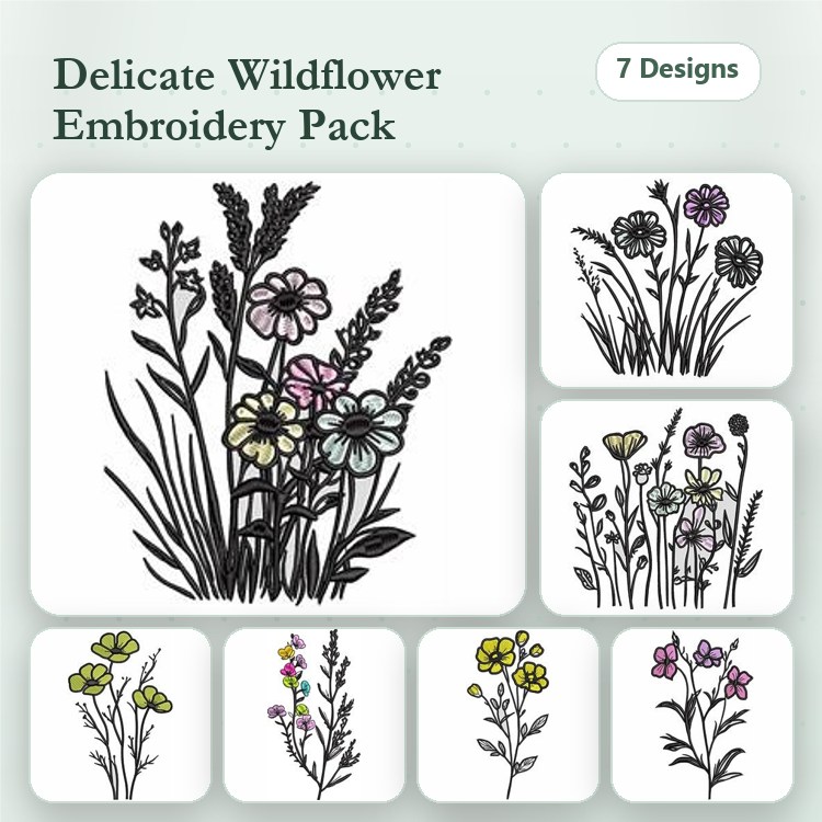 Delicate Wildflower Embroidery Bundle – Floral Designs (7 Designs)