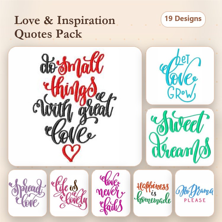 Inspirational Quotes Embroidery Designs Bundle – Do Small Things with Great Love, Let Love Grow, Sweet Dreams & More (19 Designs)