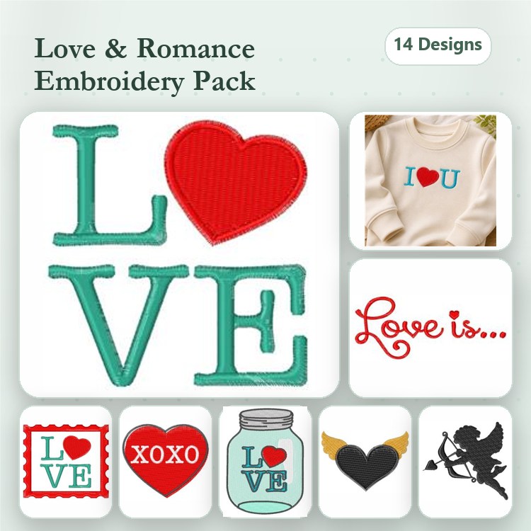 Applique Love and Romance Embroidery Designs Bundle – LOVE Letter, Heart, Cupid & More (14 Designs)