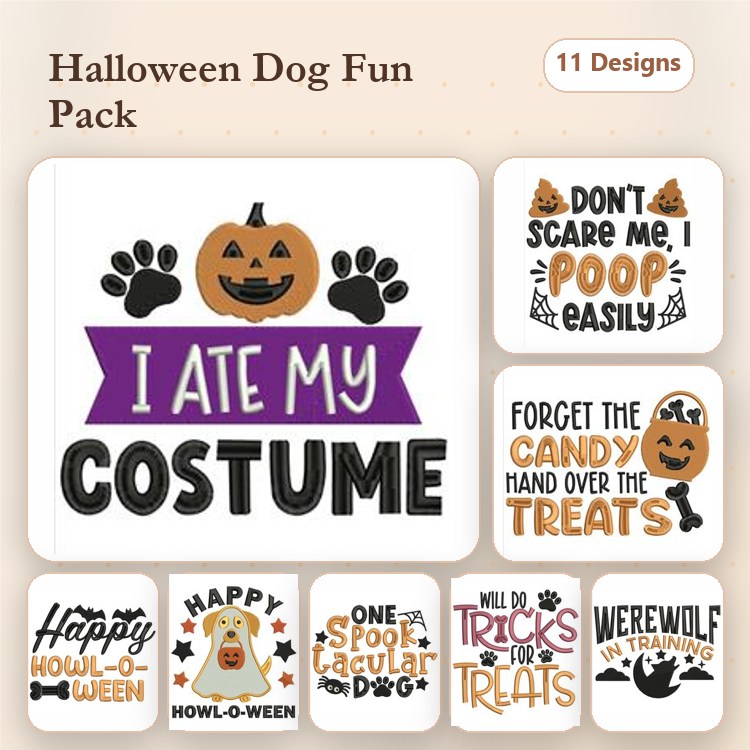 Dog Halloween Embroidery Bundle – Spooky & Fun Designs (11 Designs)