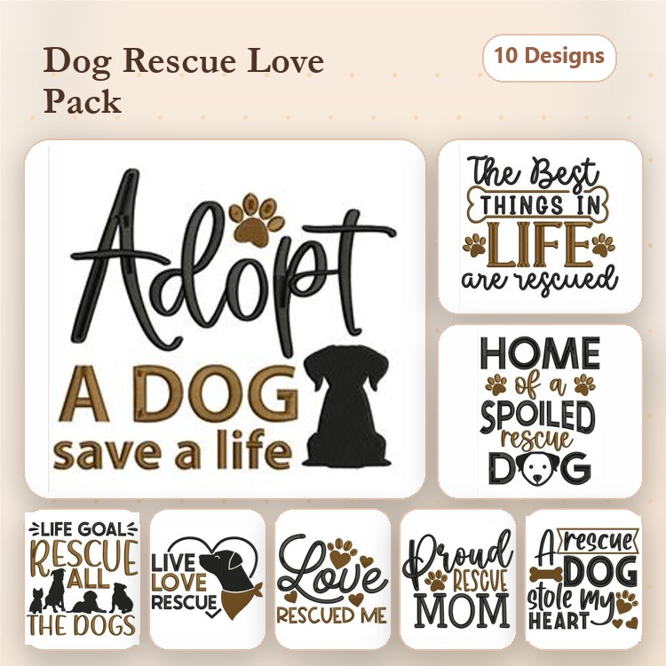 Dog Rescue Embroidery Bundle – Heartwarming Phrases (6 Designs)