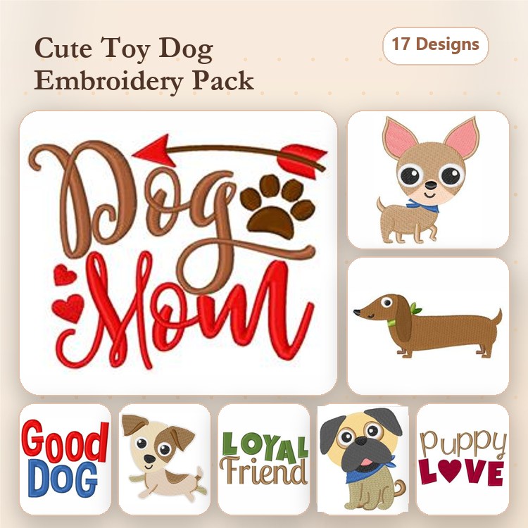 Dog Mom Embroidery Bundle – Shih Tzu & Friends (17 Designs)