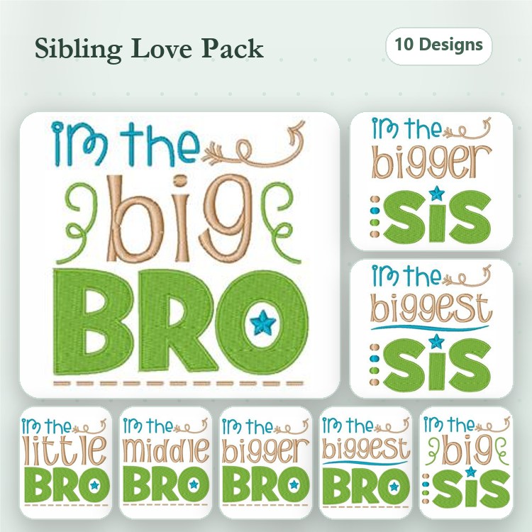 Applique Sibling Signage Embroidery Designs Bundle – I'm the big BRO, I'm the little BRO, & I'm the bigger BRO (10 Designs)