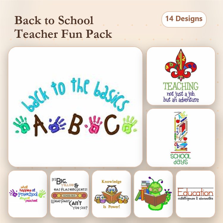 Back to School Teacher Embroidery Designs Bundle – Teaching Not Just a Job, Knowledge is Power, School Days & More (14 Designs)