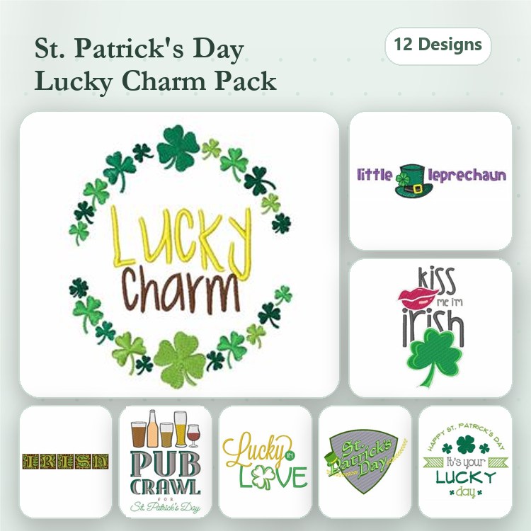 St. Patrick's Day Embroidery Designs Bundle – Lucky Charm, Little Leprechaun, Kiss Me I'm Irish & More (12 Designs)