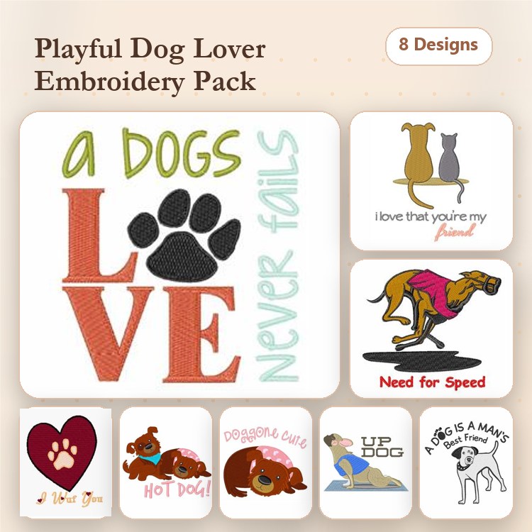 Dog-Themed Embroidery Bundle – Cute Designs (8 Designs)