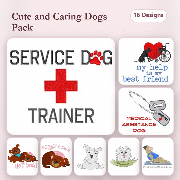 Service Dog & Medical Assistance Embroidery Bundle – Trainer & Friends (16 Designs)