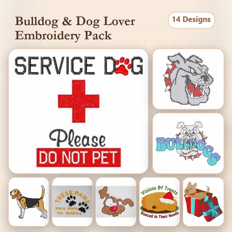 Dog & Bulldog Embroidery Bundle – Cartoon & Silhouette Designs (14 Designs)