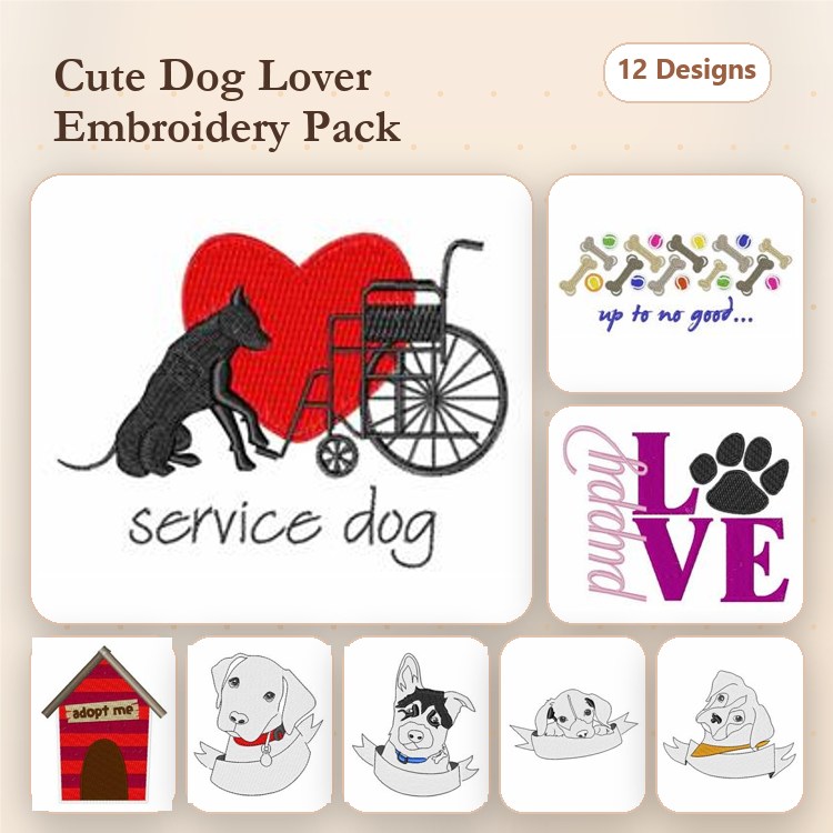 Dog & Service Animal Embroidery Bundle – Adoption & Love Themes (12 Designs)