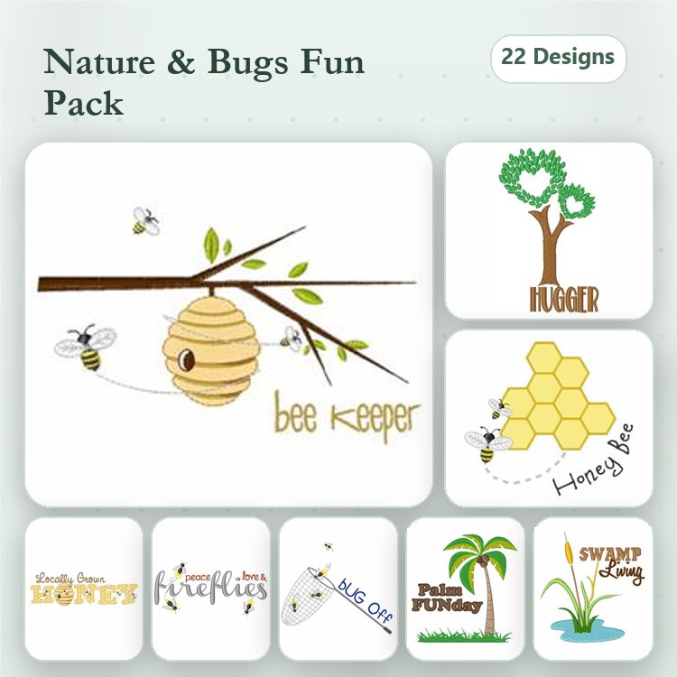 Nature and Bugs Embroidery Designs Bundle – Bee Keeper, Honey Bee, Fireflies & More (22 Designs)