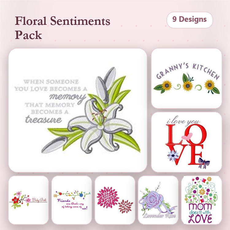 Floral & Sentimental Embroidery Designs Bundle – When Someone You Love Becomes a Memory, Granny's Kitchen, Love & More (9 Designs)