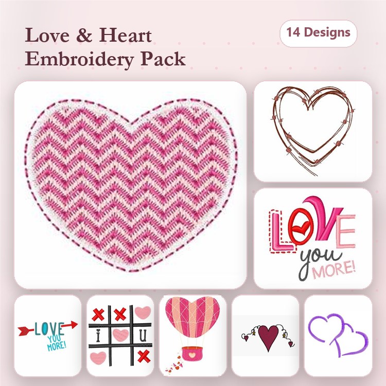 Heart & Love Bug Embroidery Bundle – Cute Designs (14 Designs)