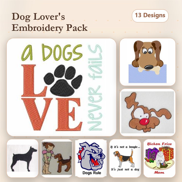 Dog Themed Embroidery Bundle – A Dog's Love and More (13 Designs)