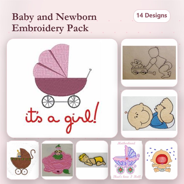 Baby and Newborn Embroidery Bundle – Stroller, Bottle, Sleeping Baby & More (14 Designs)