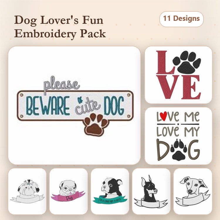 Dog Breed Embroidery Bundle – Dachshund & Pug Designs (11 Designs)